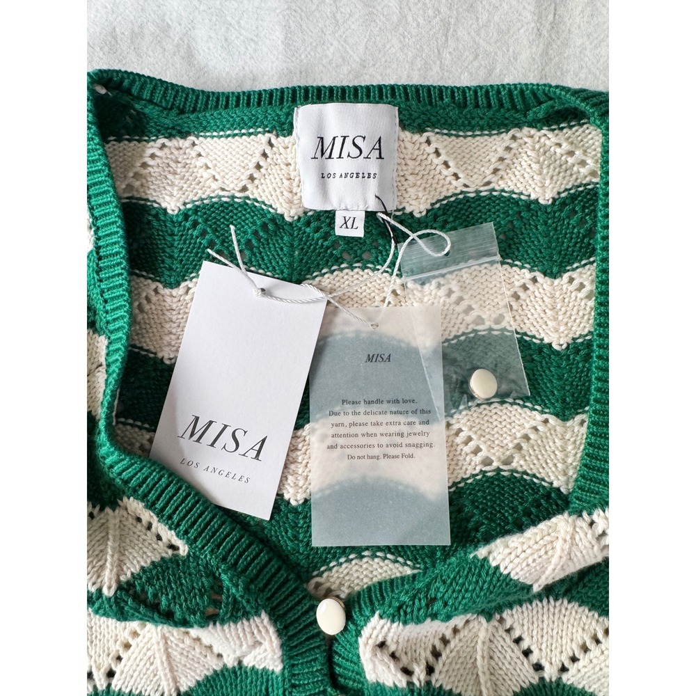 MISA LOS ANGELES Womens Green Cream Chevron Knit Cardigan Sweater Size XL - Picture 9 of 10